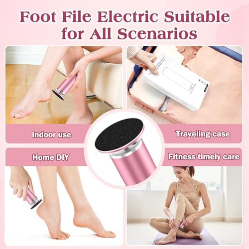 Electric Foot Callus Remover, Electric Foot File for Feet with Adjustable Speed Controller and 60pcs Replacement Sandpaper Disk for Dead Skin and Calluses, for Women&Men, Gradient Pink