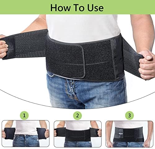 OMAX Lumbar Back Brace Immediate Lower Back Pain Relief, Dual Adjustable Support Straps for Men/Women for Work, Breathable Mesh Support Belt for Herniated Disc, Sciatica, Black, M 35"-39"