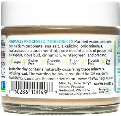Uncle Harry's Spearmint Remineralizing Toothpaste | Natural Whitening Tooth Paste Freshens Breath & Promotes Enamel | Vegan Fluoride Free Toothpaste (2 Pack)