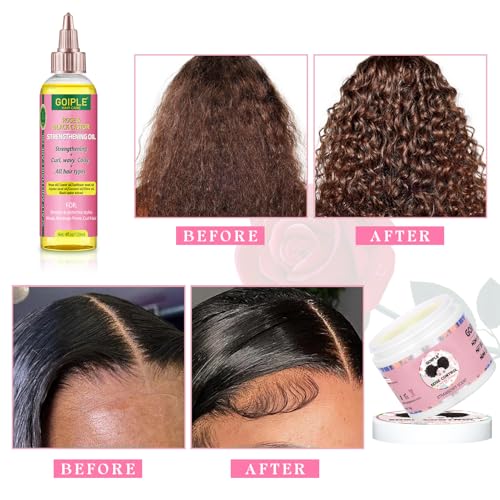 Edge Control Wax for Women Strong Hold - Edge Smoother Edge Wax Styling Tamer Edge Control Wax for Black Hair - Rose & Castor Hair Oil for Hair Growth Strengthening Hair Oil Briad Bonnet Brush Set