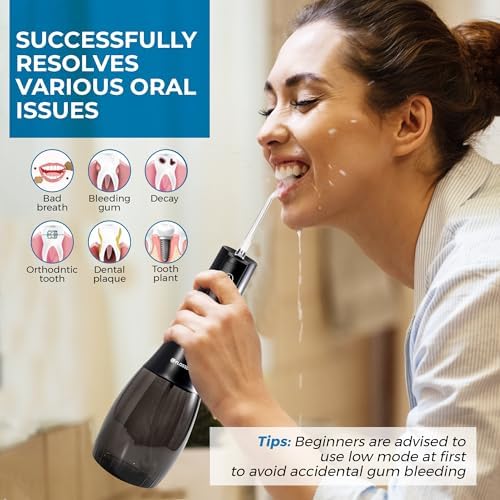 Water Flosser for Teeth & Tonsil Stone Remover, 400ml Tank, IPX8 Waterproof, Dental Floss with 6 Tips Including Tongue Scraper, Cordless Water Flossers for Teeth, Bad Breath Treatment for Adults