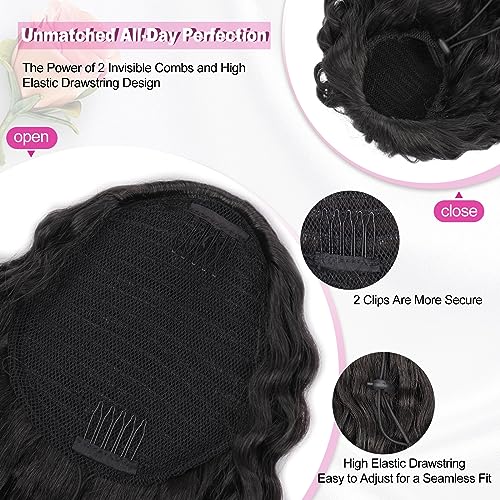 QGZ Ponytail Extension Drawstring Ponytail for Black Women 18 Inch Synthetic Long Afro Curly Fluffy Ponytail for Daily Use(Black)