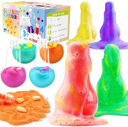 Magic Bath Bomb Powder - 8 Colorful Foams & Bubbles Fizzier Fun, Fragrance Bubble Color Potions for Kids, Scientific Bathing Time Buddy, Fun & Educational - 17.6OZ