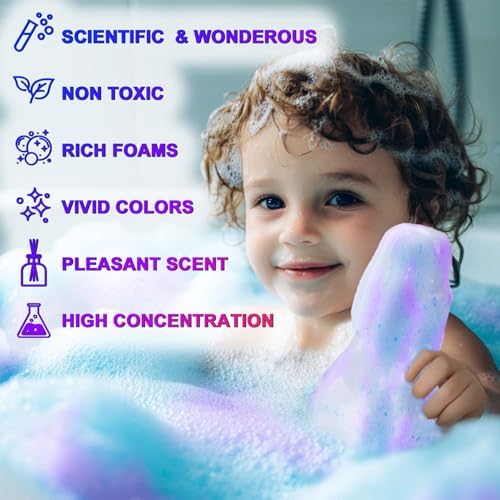 Magic Bath Bomb Powder - 8 Colorful Foams & Bubbles Fizzier Fun, Fragrance Bubble Color Potions for Kids, Scientific Bathing Time Buddy, Fun & Educational - 17.6OZ