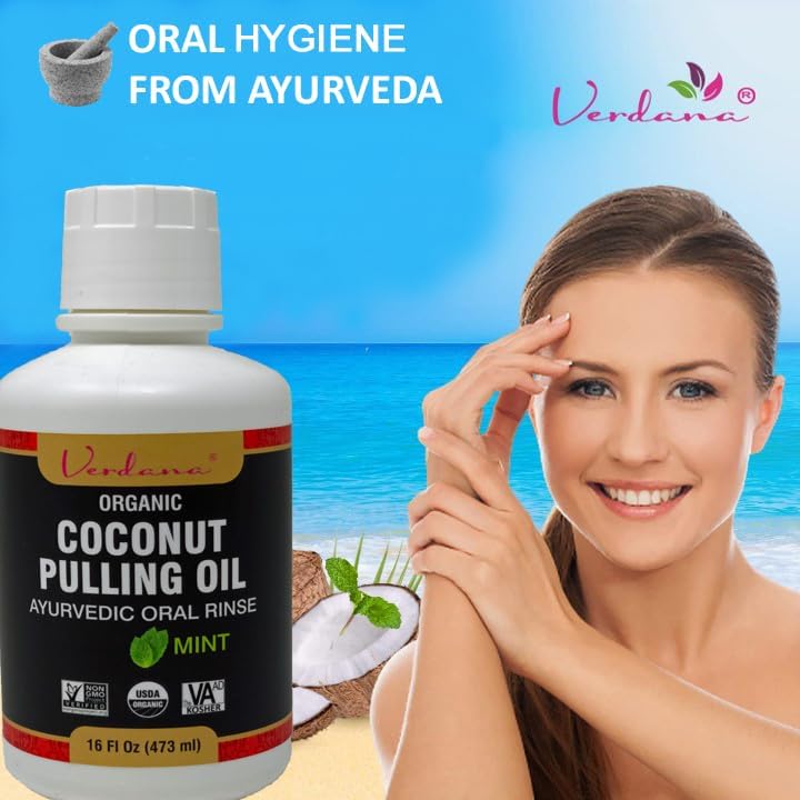 Verdana Organic Oil Pulling for Teeth & Gums – 16 oz Mint – USDA Organic Coconut Oil Pulling Rinse – Alcohol-Free, Fluoride-Free – Natural Mouthwash for Fresh Breath, Gum Health & Oral Detox