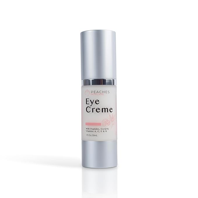 Peaches Skin Care Under Eye Cream – Targets Puffiness, Dark Circles, and Bags – Vegan Formula with Peptides, Co-Q10, Squalene, Vitamins, and Reishi – Eye Crème (1 oz)