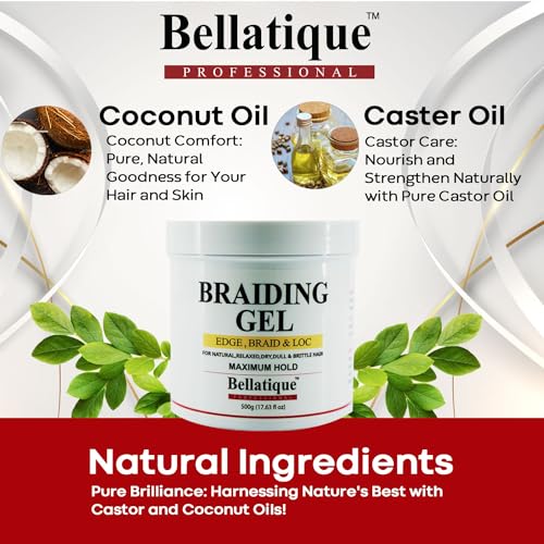 Professional Braiding Gel Maximum Hold (17.63 Oz) for Natural, Relaxed, Dry, Dull, & Brittle Hair - No Flaking, No Whitening, Fast Drying, High Shine, - Lasts Up to 48 Hrs