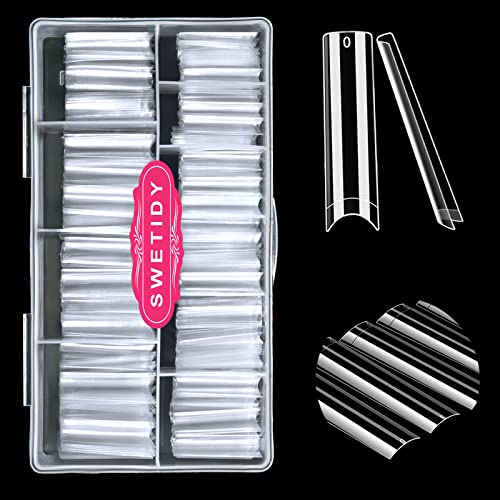 No C Curve Square Flat Nail Tips,SWETIDY 500Pcs XXL Extra Long Acrylic Clear Straight Tapered,Half Cover French Fake Nails for Nail Salon and DIY Nail Art 10 Sizes