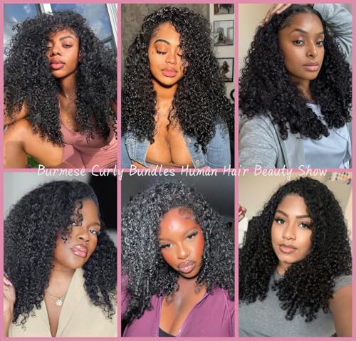 Burmese Curly Bundles Human Hair 18 20 22 Inch 100% Unprocessed Quick Weave Hair Water Wave 3 Bundles 3C4A Deep Curly Hair with Spiral Curls Double Weft Natural Color