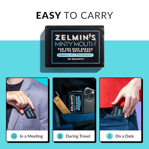 Zelmin's Minty Mouth Breath Freshener - (3 Pack) Long Lasting Bad Breath Treatment for Adults, Instant Freshness Helps with Dry Mouth, Natural Breath Mints for Travel, Alcohol-Free, Keto, Gluten-Free
