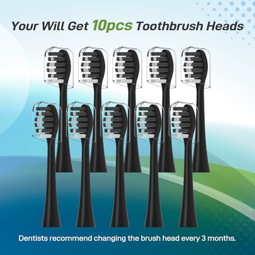 Toothbrush Heads Replacement Compatible with Gleem Electric Toothbrush - Brush Heads Refills Compatible with Gleem, Black, 10 Count