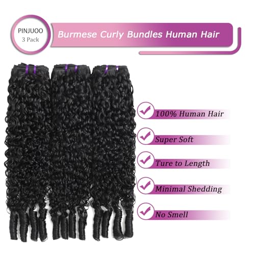 Burmese Curly Bundles Human Hair 18 20 22 Inch 100% Unprocessed Quick Weave Hair Water Wave 3 Bundles 3C4A Deep Curly Hair with Spiral Curls Double Weft Natural Color