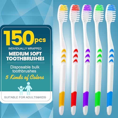 Navona 150 PCS Individually Wrapped Bulk Toothbrush Pack, Disposable Soft Bristle for Adult or Kid, Ergonomic Handle, Perfect for Travel, Hotel, Donation