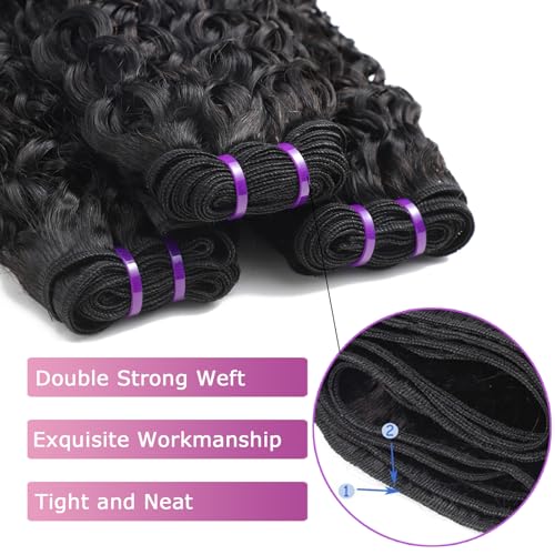 Burmese Curly Bundles Human Hair 18 20 22 Inch 100% Unprocessed Quick Weave Hair Water Wave 3 Bundles 3C4A Deep Curly Hair with Spiral Curls Double Weft Natural Color