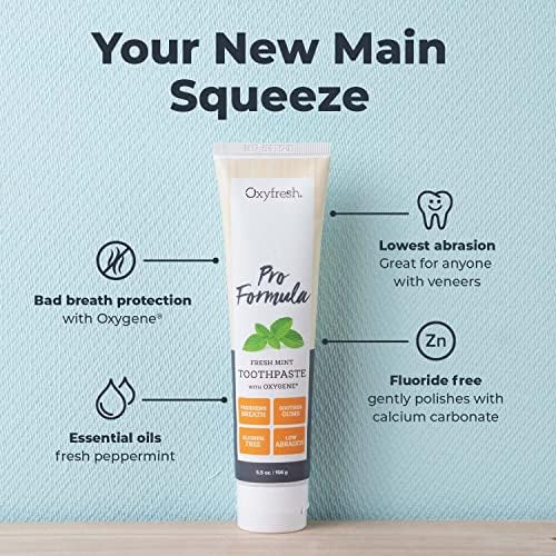 Oxyfresh Pro Formula Fresh Mint Toothpaste – Gentle Low Abrasion - Cosmetic Fluoride Free Formula - Great for Sensitive Teeth and Gums with Natural Essential Oils. 5.5 oz.