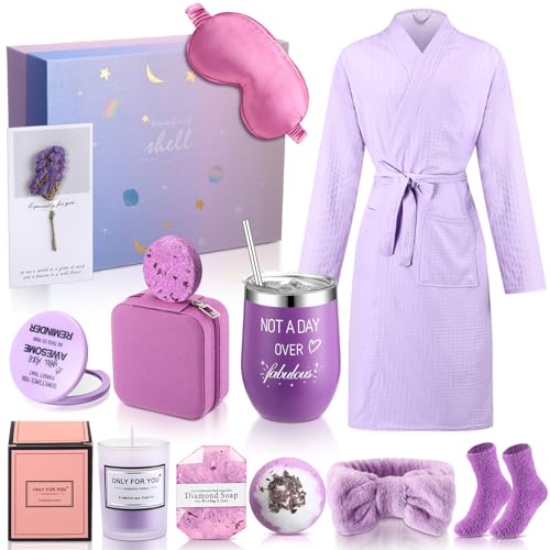 Nuogo 13 Pcs Birthday Gifts for Women Mothers Day Gifts Spa Basket Set for Women Mirrors Socks Steamers Jewelry Case Bath Robe Mom nurse Girlfriend Wife