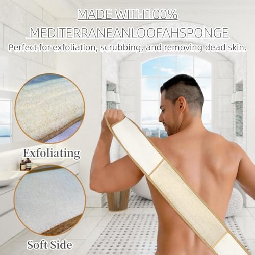 Exfoliating Natural Loofah Sponge Back Scrubber for Shower, Exfoliating Sponge for Shower, Bath Shower Scrubber for Men and Women, Luffa Scrubber to Clean Your Back Deeply Relax Your Body (2 Pack)