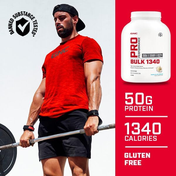 GNC Pro Performance Bulk 1340 Mass Gainer Protein Powder, 50g, Gluten Free, Whey, Creatine, BCAA, 3rd Party Tested, Muscle Recovery & Growth, Micronutrients, Double Chocolate, 15 Servings