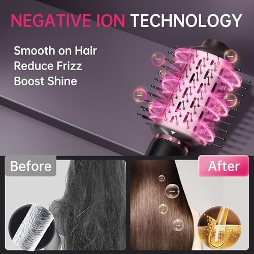 SKIMI Hair Dryer Brush and Blow Dry Brush, Multi-Hot Air Styler with 110000RPM Brushless Motor, Hot Air Brush for Fast Drying Curling Volumizing Straightening&Styling, High-Speed (Black&Blush Red)