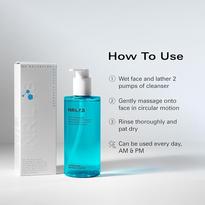 Korean Face Wash [10.14oz] - Ampoule Cleanser - NR Balancing Gentle Face Cleanser - Korean Glass Skin - Balances pH - Moisturizes & Hydrates - Anti-Aging - For All Skin Types - 6 Month Supply