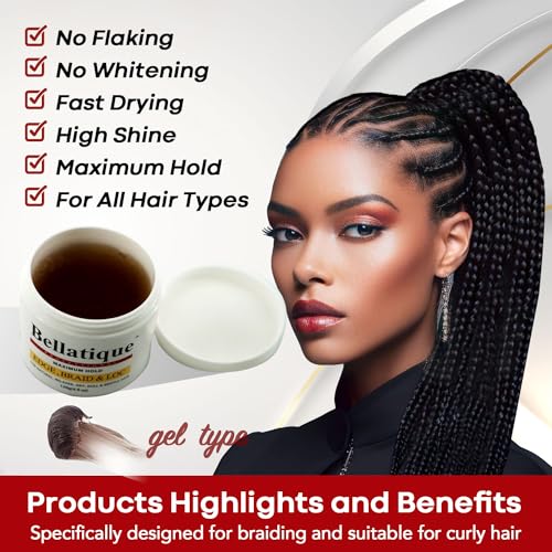 Professional Braiding Gel Maximum Hold (17.63 Oz) for Natural, Relaxed, Dry, Dull, & Brittle Hair - No Flaking, No Whitening, Fast Drying, High Shine, - Lasts Up to 48 Hrs