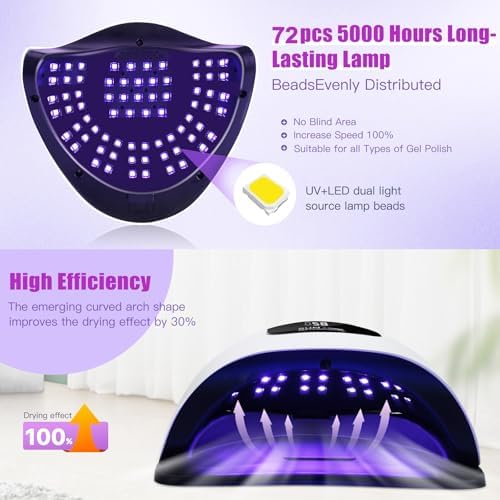 Wisdompark 320W UV LED Nail Lamp, Nail Dryer for Gel Polish with 72Pcs Lamp Beads and Automatic Sensor/4 Timer Setting Professional Nail Art Tools (Black)