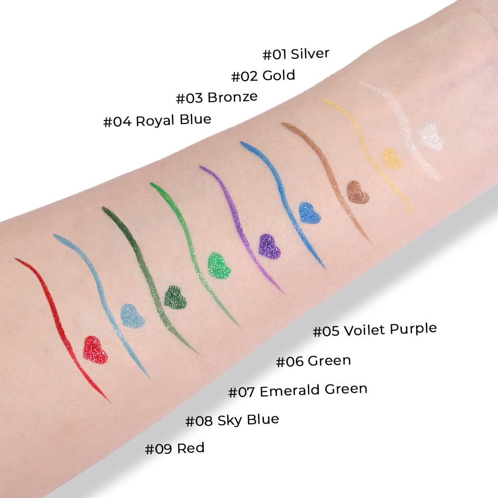 evpct 1Pcs Sky Blue Glitter Shimmer Liquid Eyeliner Eye Makeup Pencil Pen, Pearl Blue Chrome Eyes Liner Face Glitter Makeup Fake Eyelashes Mascara Accessories, Sparkle Metallic Eyeliner Pen Waterproof