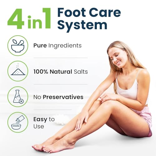 FOOT CURE Exfoliator & Callus Remover Pedicure Set – Care Kit Includes File for Dead Skin, Tea Tree Oil Soak Salts, Urea Cream 40 Percent Removal Gel Made in USA, Ivory, 4 Piece