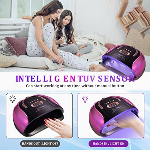 UV LED Nail Light, 256W High Power Gel Light, 4 Timer Settings and Professional Manicure Lamp with Automatic Sensor (Comes with 9 Free Gifts)