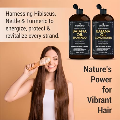 Batana Oil Shampoo and Conditioner - Fights Hair Loss, Promotes Hair Growth, Fights Dandruff, Lice & Itchy Scalp - for Men and Women Sulfate Free - 16 fl oz x 2