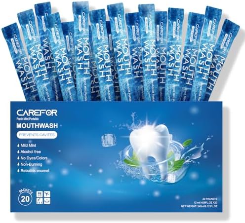 Mouthwash Travel Size, Portable Fresh Breath Mouthwash, Alcohol-Free, ICY Mint Flavor, Mini Pack – Go for On-The-Go Freshness, Bulk Packets 0.41 Fl Oz(Pack of 20)