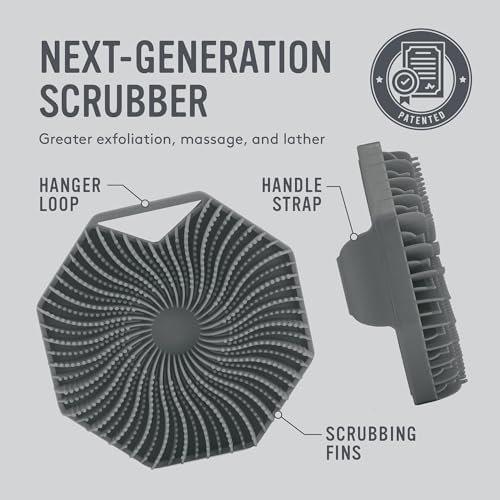 Sud Scrub® Antimicrobial Silicone Body Scrubber, Exfoliating Body Scrubber for Sensitive Skin, Eco Friendly Shower Scrubber for Body, Silicone Body Brush for Showering, Charcoal