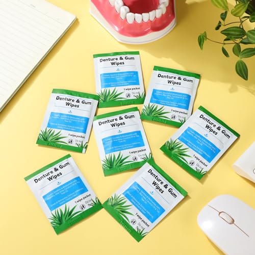 Timgle 200 Pcs Denture Cleaning Wipes Refreshes Gums Deep Cleaning Wipes for Remove Denture Adhesive, Food Debris, Stains and Odor