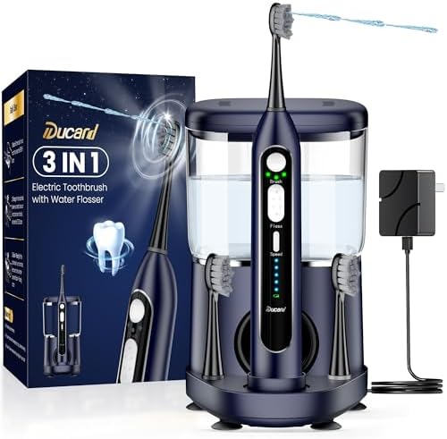 Electric Toothbrush with Water Flosser Combo, Professional Flossing Toothbrush for Teeth Cleaning and Flossing, 3 Modes & 5 Floss Speed, Rechargeable Toothbrush for Adults
