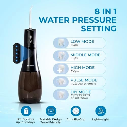 Water Flosser for Teeth & Tonsil Stone Remover, 400ml Tank, IPX8 Waterproof, Dental Floss with 6 Tips Including Tongue Scraper, Cordless Water Flossers for Teeth, Bad Breath Treatment for Adults