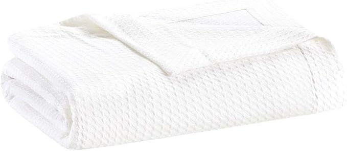 Madison Park Egyptian Cotton Luxury Blanket White 90x90 Full/Queen Size Knit Premium Soft Cozy 100% Cerified Egyptian Cotton For Bed, Couch or Sofa