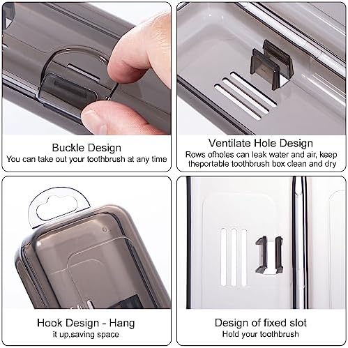 Yeeco Toothbrush Case 4 Pack, Transparent Black Toothbrush Travel Case, Plastic Toothbrush Holder Travel Size, 7.87 x 1.85 x 1.18 inches Portable Toothbrush Case for Traveling