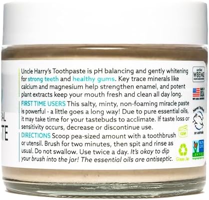 Uncle Harry's Spearmint Remineralizing Toothpaste | Natural Whitening Tooth Paste Freshens Breath & Promotes Enamel | Vegan Fluoride Free Toothpaste (2 Pack)