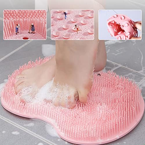Foot Back Cleaning Pad, 2024 Upgrade Shower Foot Scrubber Mat Slip Suction Cups Foot Scrubber, Shower Foot Scrubber Mat Back Washer for Men and Women (Khaki)