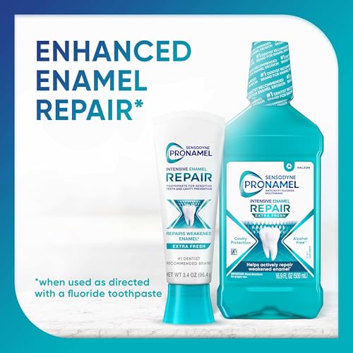 Sensodyne Pronamel Intensive Enamel Repair Alcohol-Free Mouthwash to Help Actively Repair Enamel and Protect Against Cavities, Extra Fresh, 16.9 fl oz (3 Pack)