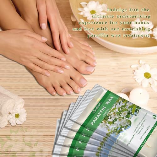 Paraffin Wax Refills, 6 PackParaffin Wax for Hands and Feet, Hot Melt Paraffin Wax Blocks for Paraffin Bath, Jasmine Scent + Dry Flowers, Relieves Muscle Fatigue Nourishes Dry Skin