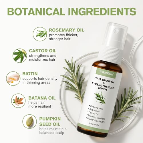 Rosemary Oil Hair Growth Spray, Thickening Hair & Scalp Serum, Nourishing Formula with Castor, Batana, Biotin for Hair Growth, Promotes Fuller Follicles for Women & Men – All Hair Types (2 Oz, 1 Pack)