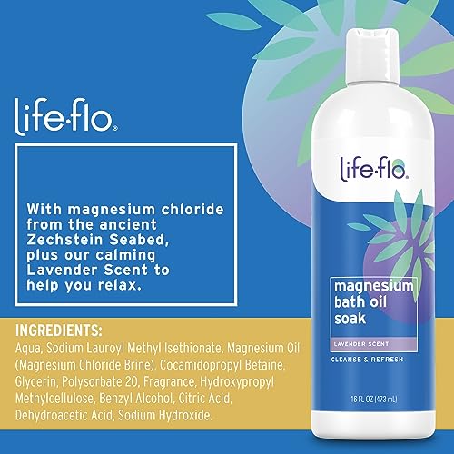 Life-flo Magnesium Oil Bath Soak Lavender Scent, Plus Magnesium Chloride from Zechstein Seabed, Cleanses and Refreshes, Relaxes Muscles and Joints, 60-Day Guarantee, Not Tested on Animals (Lavender)