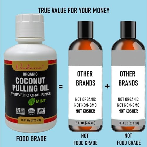 Verdana Organic Oil Pulling for Teeth & Gums – 16 oz Mint – USDA Organic Coconut Oil Pulling Rinse – Alcohol-Free, Fluoride-Free – Natural Mouthwash for Fresh Breath, Gum Health & Oral Detox