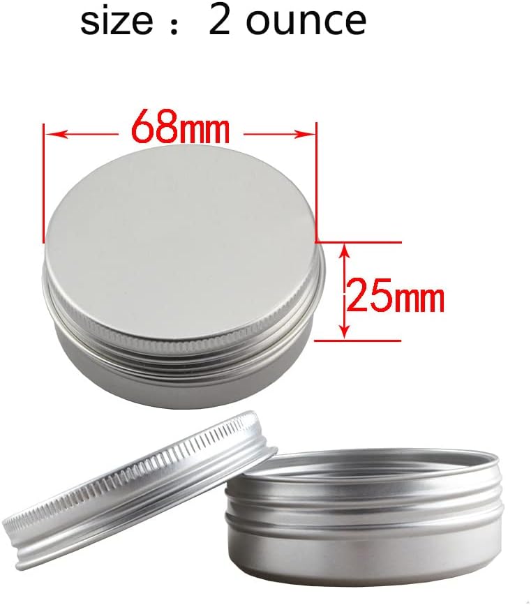 2oz Aluminum Empty Storage Screw-top Tin Jars with Lids, 75PCS Round Candle Cans, Refillable Cosmetic Containers for Lip Balm, Shea Butter, Salves, Silver