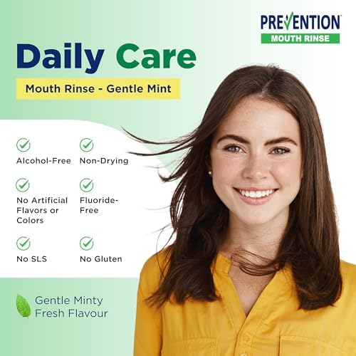 Prevention Daily Care Alcohol-Free Mouthwash, Hydrogen Peroxide Teeth Whitening with Soothing Fresh Mint for Bad Breath Treatment, Fluoride-Free Gum Care Oral Mouth Rinse 16 oz 1 Pack