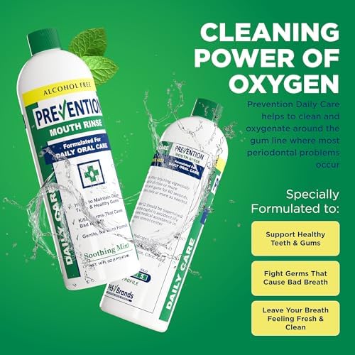 Prevention Daily Care Alcohol-Free Mouthwash, Hydrogen Peroxide Teeth Whitening with Soothing Fresh Mint for Bad Breath Treatment, Fluoride-Free Gum Care Oral Mouth Rinse 16 oz 1 Pack