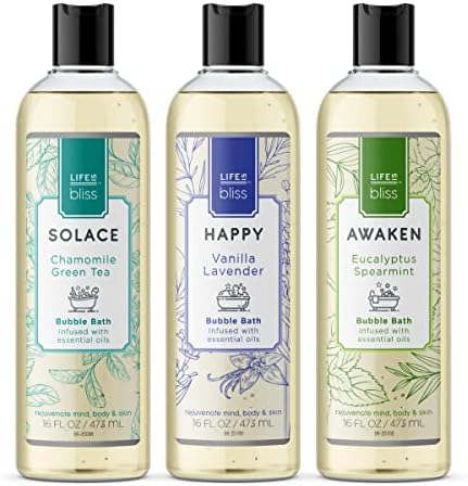 Life is Bliss | 3 Fresh & Soothing Scents | Variety Pack | Liquid Bubble Bath 16 fl oz