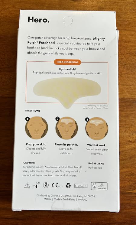 Mighty Patch Hero Cosmetics Forehead Patch - Hydrocolloid Acne Pimple Patch, Contoured to Cover Larger Area of Zits and Blemishes - Drug-Free and Suitable for Sensitive Skin (5 Count) (Pack of 2)