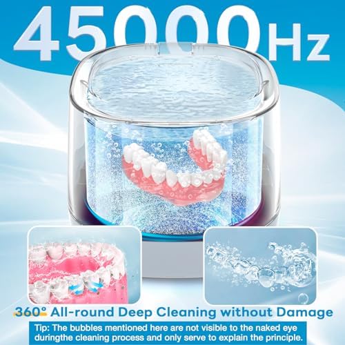 Ultrasonic Retainer Cleaner 45kHz, 250ML Portable Jewelry Cleaner, Professional Retainer Cleaner Machine for Denture, Mouth Guard, Aligner